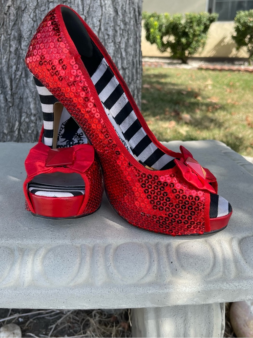 Iron Fist Red Sequin Women’s Dorothy Wizard Oz platform peep toe stilettos